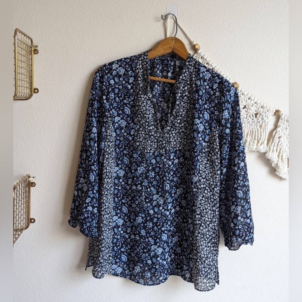 Chaps floral boho blouse blue, medium